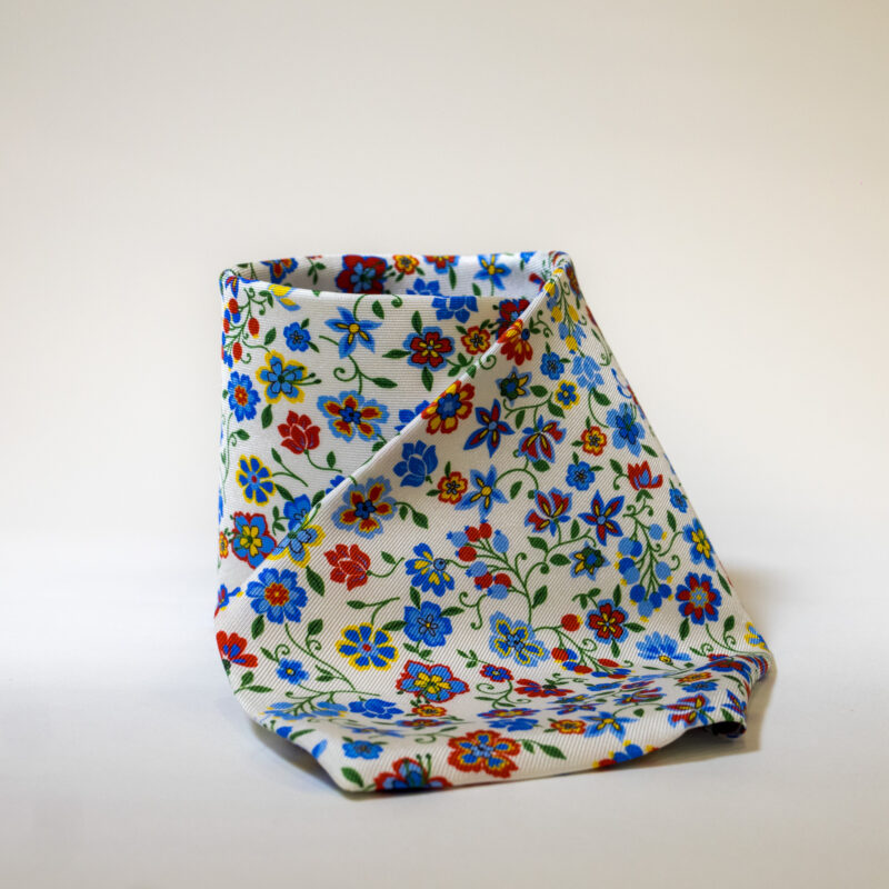 Cravatta - Bianco con Fantasia Fiori - immagine 2