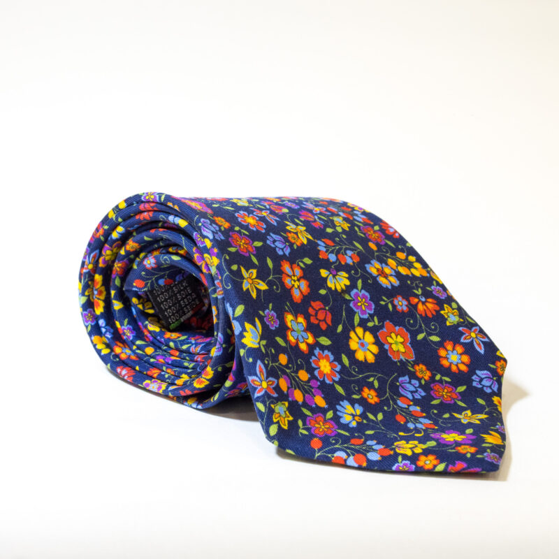 Cravatta - Blu Notte con Fantasia Fiori