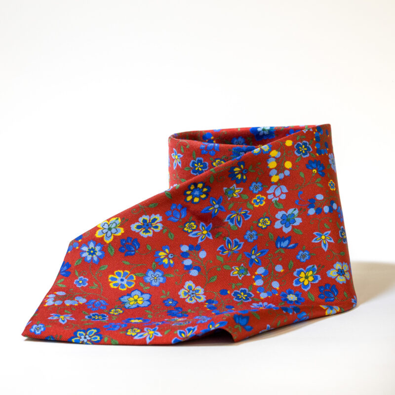 Cravatta - Rosso Scuro con Fantasia Fiori - immagine 2