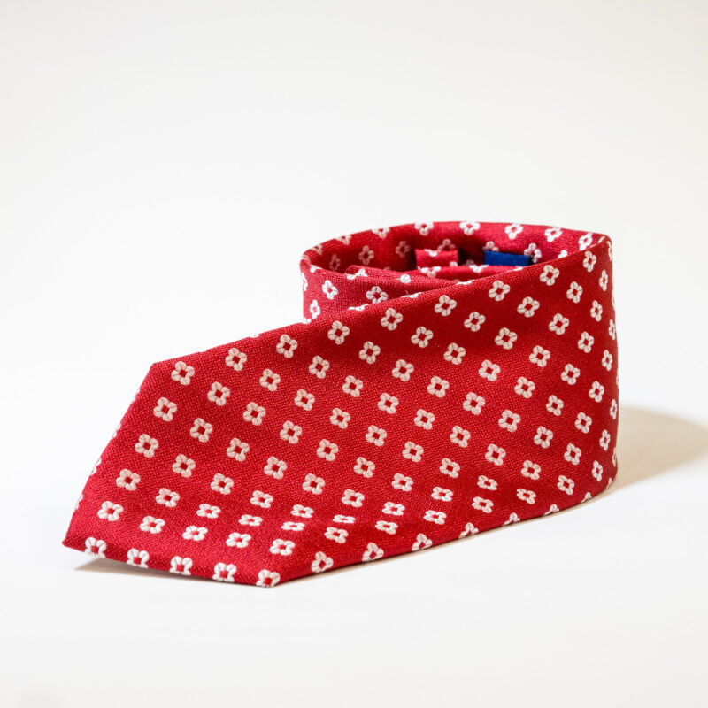 Cravatta - Rosso con Fantasia Fiori Bianchi - immagine 4
