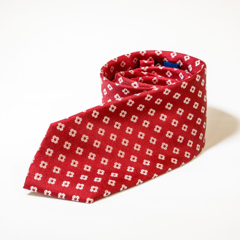 Cravatta - Rosso con Fantasia Fiori Bianchi - immagine 2
