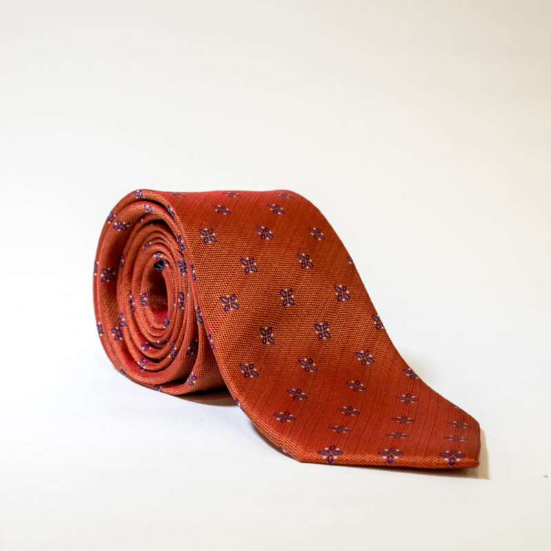 Cravatta - Arancione Scuro con Fantasia Fiori
