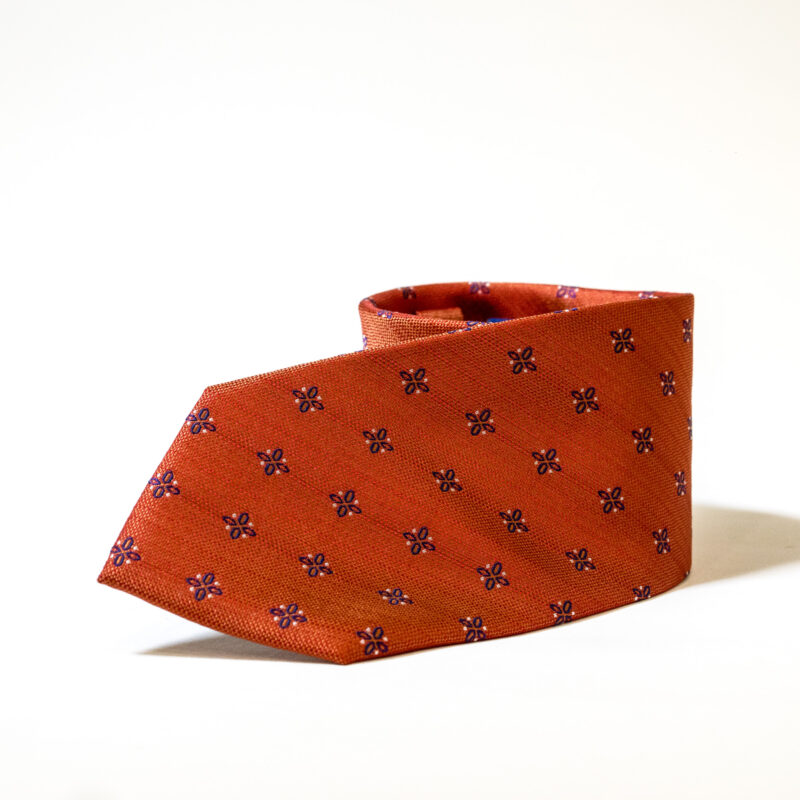 Cravatta - Arancione Scuro con Fantasia Fiori - immagine 4