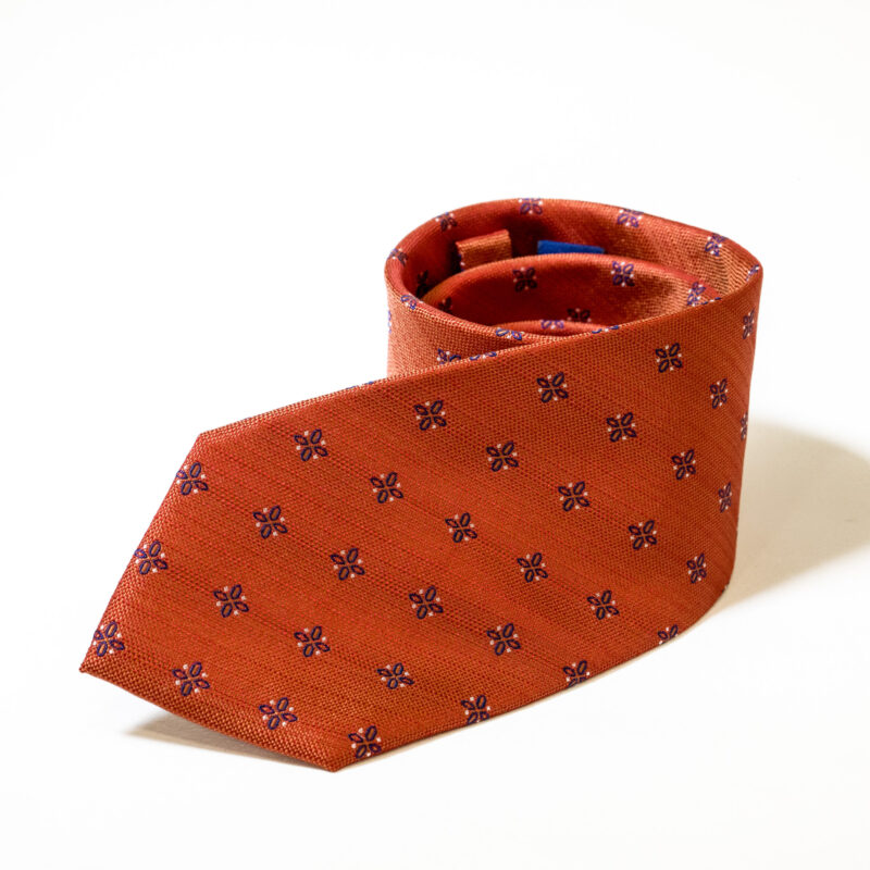 Cravatta - Arancione Scuro con Fantasia Fiori - immagine 2