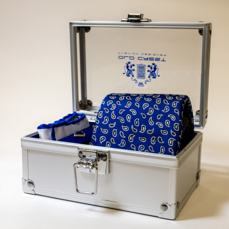 Box con Cravatta Blu a Fantasia e Gemelli Blu - immagine 3