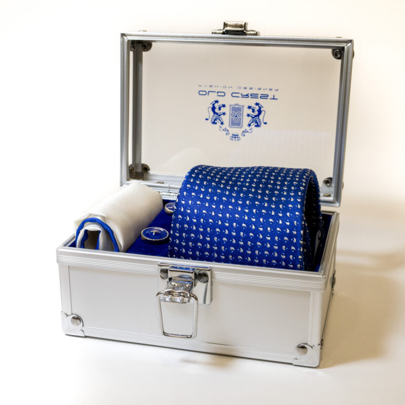 Box con Cravatta Blu a Fantasia e Gemelli Blu