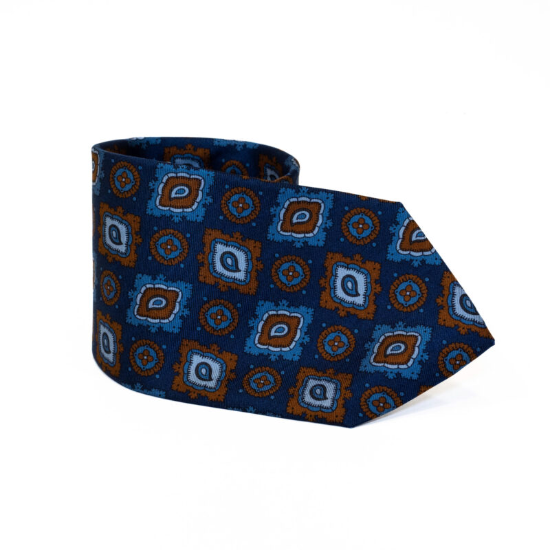 Cravatta Sartoriale 3 Pieghe blu a fantasia - immagine 2